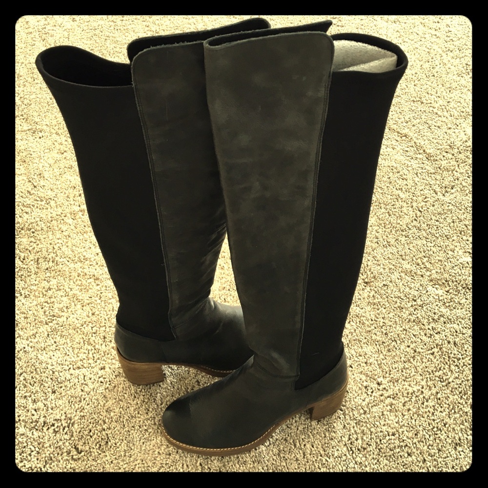 Free People Black and Gray Over the Knee Boots
